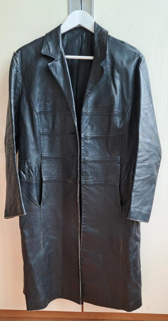 Franse zwarte leren jas smal model maat 36-38, Kleding | Dames, Jassen | Zomer, Gedragen, Maat 36 (S), Zwart, Ophalen of Verzenden