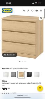MALM Ladekast 3 lades, wit gelazuurd eikenfineer, 80x78 cm, Huis en Inrichting, Kasten | Ladekasten, Ophalen, Nieuw, 50 tot 100 cm