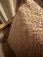 Fauteuil met visgraat motief + voetenbank, Huis en Inrichting, Stoelen, Ophalen, Gebruikt, Bruin, Eén