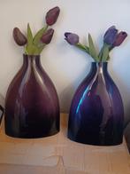 2 paarse glazen vazen, Minder dan 50 cm, Glas, Ophalen of Verzenden, Zo goed als nieuw