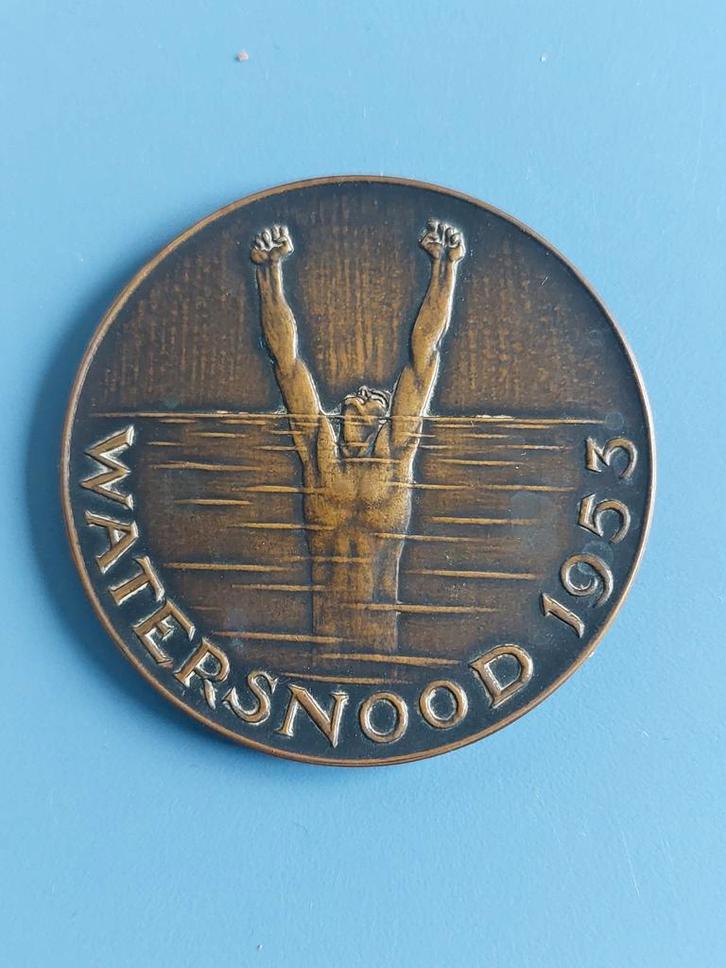 Penning VPK 1953 watersnood, Postzegels en Munten, Penningen en Medailles, Brons, Nederland, Ophalen of Verzenden