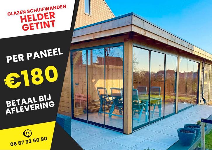 Glazen Scuifwanden!, Tuin en Terras, Overkappingen, Nieuw, Veranda, Ophalen of Verzenden
