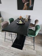 4x Barkruk Velvet groen / beige, 4 krukken, Ophalen, Met voetsteun