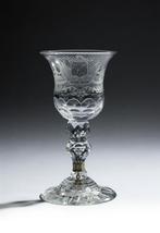 Groot antiek gegraveerd wijn glas - VOC - 18e eeuw, Antiek en Kunst, Antiek | Glas en Kristal, Ophalen of Verzenden