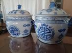 Chinese potten 2 x met 2x rijstschalen blauw/wit , ook apart, Antiek en Kunst, Ophalen