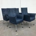 4 IZGS Montis Chaplin design stoel stoelen blauw leer, Ophalen, Blauw, Leer, Zo goed als nieuw