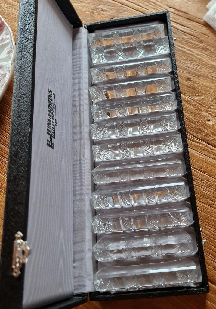 12- delig set kristallen messenleggers van A. Jungerhans, Antiek en Kunst, Antiek | Glas en Kristal, Ophalen of Verzenden