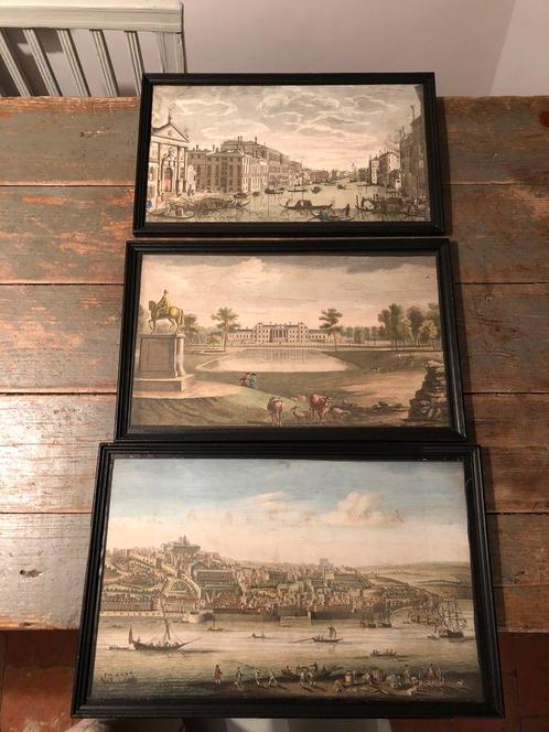 ANTIEKE OPTICA PRENTEN GRAVURE VUE OPTIQUE 3 LIJSTEN, Antiek en Kunst, Kunst | Etsen en Gravures, Ophalen of Verzenden