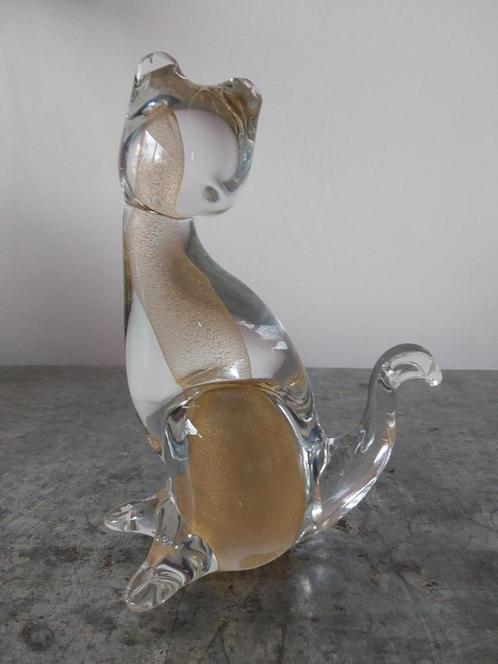 Glazen kat, goud kleur binnenzijde, Murano Sommerso ?, Antiek en Kunst, Antiek | Glas en Kristal, Ophalen of Verzenden