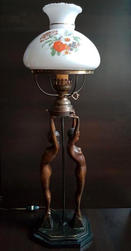 Art deco bronzen lamp naakte vrouwen, Antiek en Kunst, Antiek | Koper en Brons, Brons, Ophalen of Verzenden