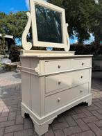 Make-up/Toilet-tafel, ladekast, spiegel, brocante, oud-wit, Antiek en Kunst, Ophalen