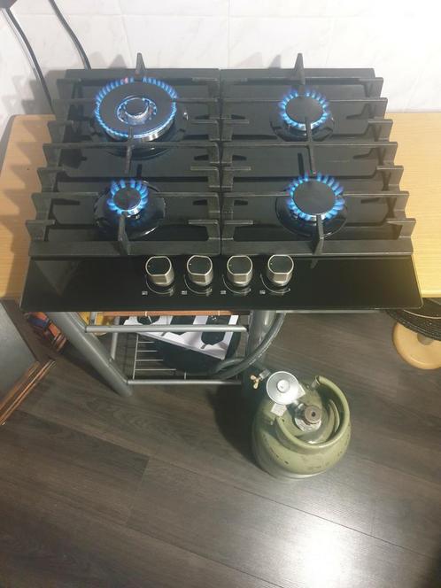 Inbouw kookplaat op glas butaan propaan flessengas, Witgoed en Apparatuur, Kookplaten, Zo goed als nieuw, Inbouw, Gas, 4 kookzones