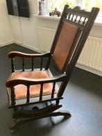 Antieke Schommelstoel met Geel Leder, Antiek en Kunst, Ophalen of Verzenden