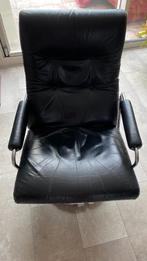 Vintage ‘draaifauteuil in zwart leer’ 1970 Jan des Bouvrie, Huis en Inrichting, Stoelen, Ophalen, Gebruikt, Zwart, Metaal