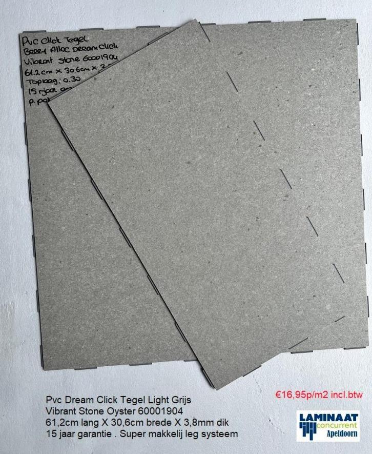 Pvc Dream Click Tegel Vibrant Stone Oyster Grijs €16,95m2, Huis en Inrichting, Stoffering | Vloerbedekking, Nieuw, Laminaat, Grijs
