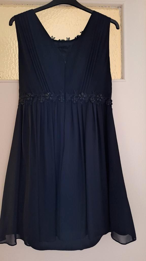 Donkerblauwe gelegenheidsjurk maat 42/44, Kleding | Dames, Jurken, Zo goed als nieuw, Maat 42/44 (L), Blauw, Ophalen of Verzenden