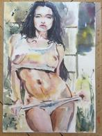 Aquarell DIN A3, Portrait Gemälde Original Signiert, sexy, Antiek en Kunst, Verzenden