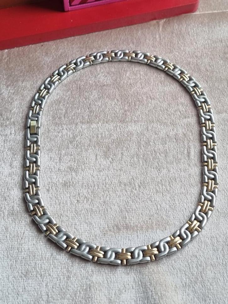 Vintage Bicollor Ketting 46cm, Sieraden, Tassen en Uiterlijk, Kettingen, Gebruikt, Overige materialen, Zilver, Ophalen of Verzenden