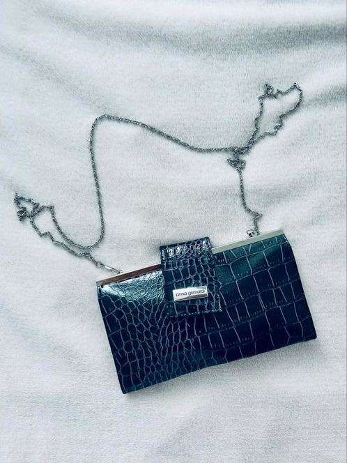 Anna Grimaldi Tasje Avondtas Donkerblauw Zilver Als nieuw, Sieraden, Tassen en Uiterlijk, Tassen | Damestassen, Zo goed als nieuw