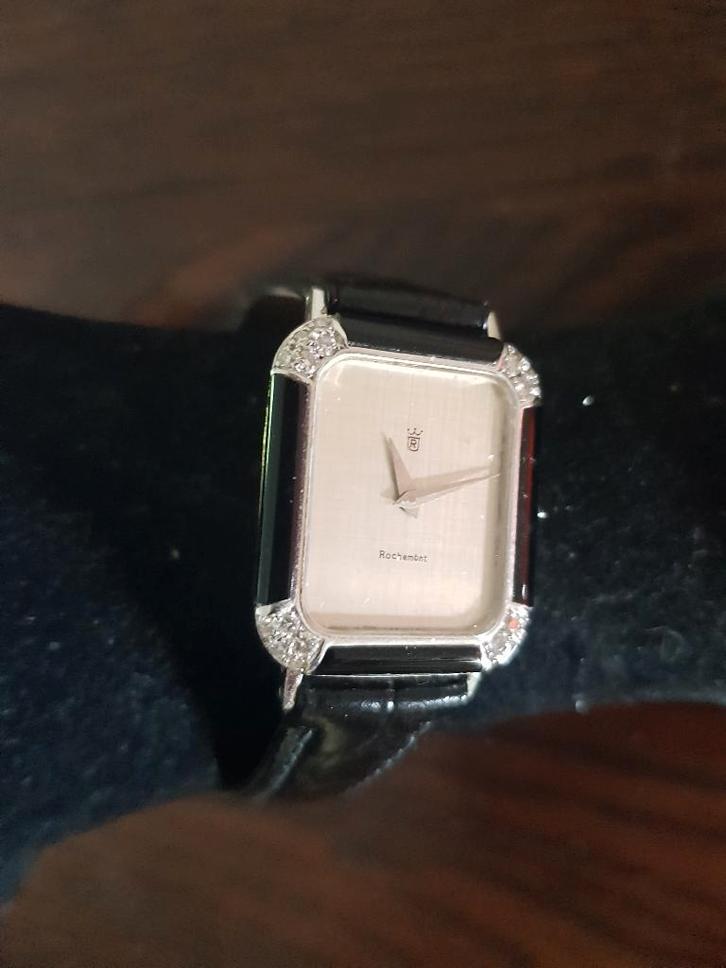 18 krt witg armband horloge Rochemont met briljant + emaille, Sieraden, Tassen en Uiterlijk, Armbanden, Nieuw, Goud, Zilver, Met edelsteen