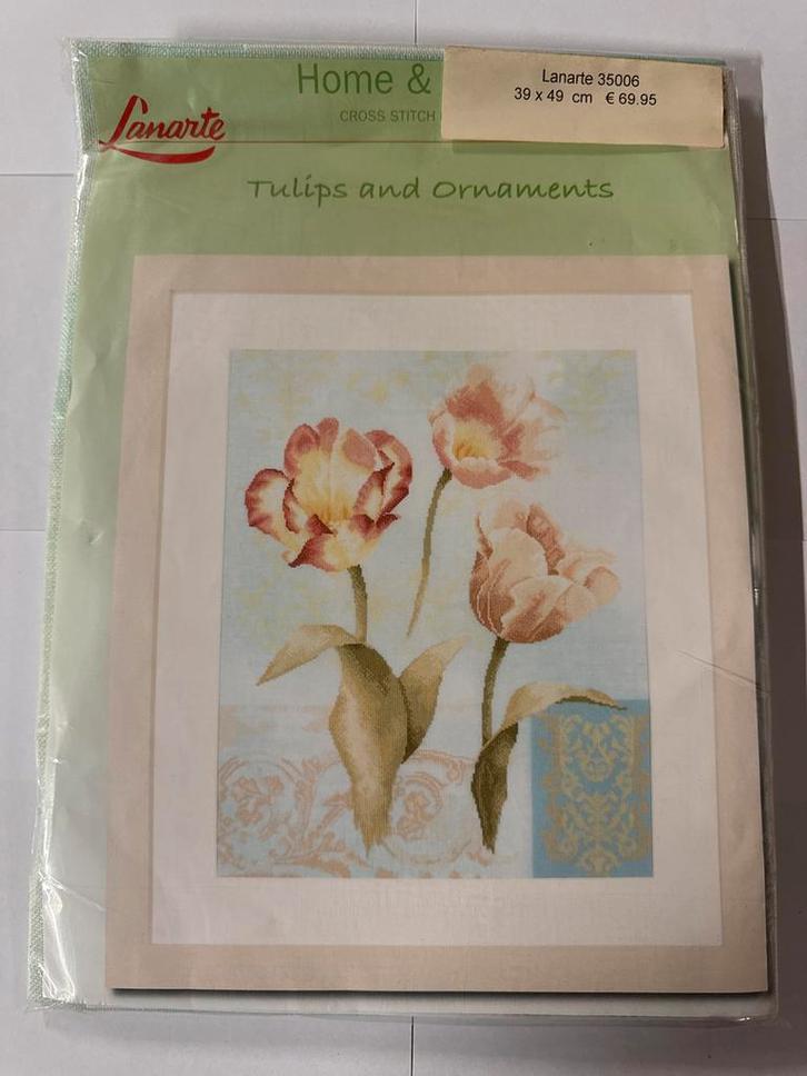 Lanarte Borduurpakket Tulpen en Ornamenten - Nieuw, Hobby en Vrije tijd, Borduren en Borduurmachines, Nieuw, Borduurpakket, Handborduren