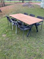 6 nieuwe stapelbare stoelen 4 seasons + teak tafel 200 x 95, Ophalen, Zo goed als nieuw, Teakhout, Stoel