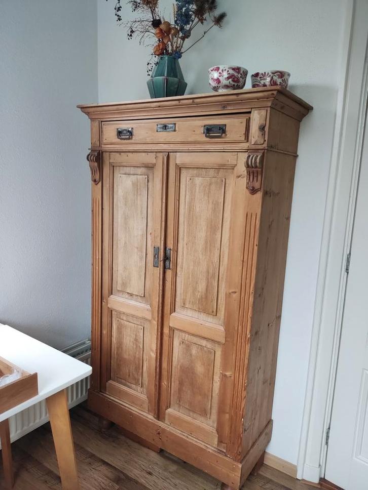Antieke Grenen Kast, Art Deco Details, Huis en Inrichting, Kasten | Kledingkasten, Gebruikt, Minder dan 100 cm, 50 tot 100 cm