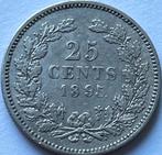 Zilveren kwartje 1895, Zilver, 25 cent, Ophalen of Verzenden, Koningin Wilhelmina