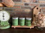 Brocante set emaille reseda groene voorraadblikken, Ophalen of Verzenden