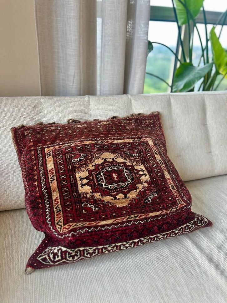 Groot antiek handgeknoopt Perzisch kussen 50 x 56 cm, Antiek en Kunst, Antiek | Kleden en Textiel, Ophalen of Verzenden