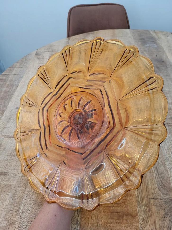 Vintage taartschaal - amberkleurig, Antiek en Kunst, Antiek | Glas en Kristal, Ophalen of Verzenden