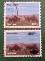 Tanzania 2008, 2 pzs , wildebeest en zebra ,1 pz met overpri, Postzegels en Munten, Postzegels | Afrika, Verzenden, Tanzania, Gestempeld