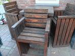 Houten Bartafel met 3 Barkrukken, Ophalen, Zo goed als nieuw, Hardhout, Tuinset