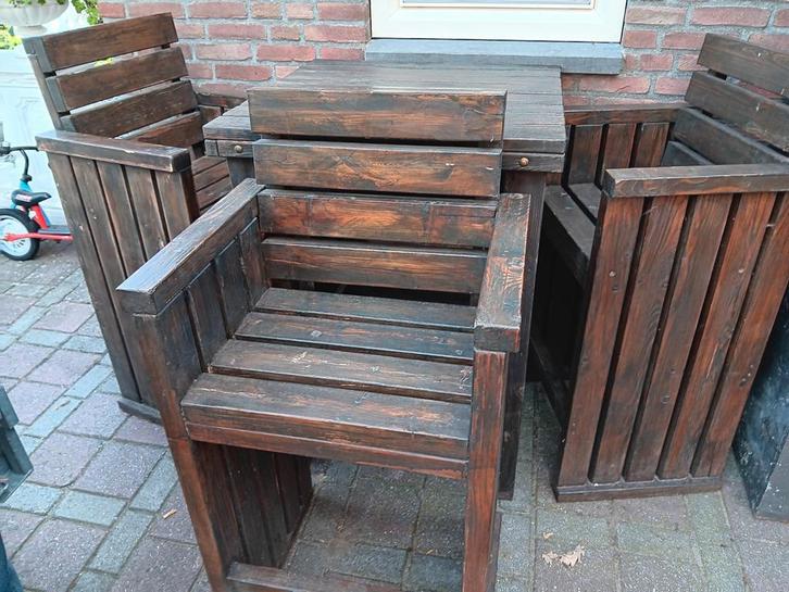 Houten Bartafel met 3 Barkrukken, Tuin en Terras, Tuinsets en Loungesets, Zo goed als nieuw, Tuinset, Hardhout, Ophalen