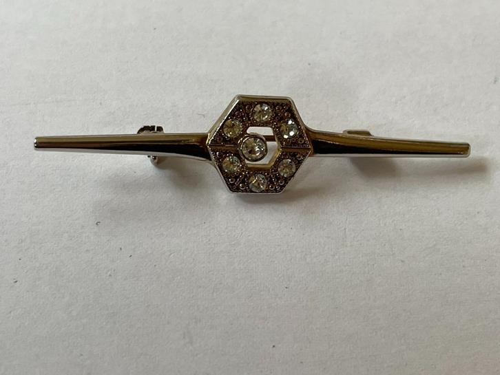 Langwerpige broche, strass op goudkleur, Sieraden, Tassen en Uiterlijk, Antieke sieraden, Broche, Overige materialen, Ophalen