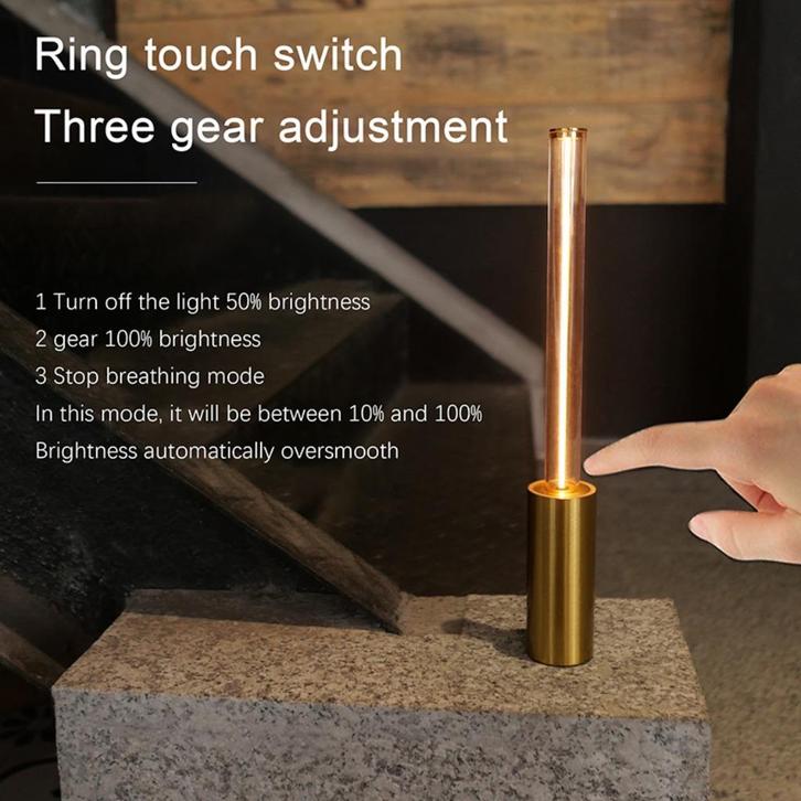 Draadloze USB-C oplaadbare filament LED tafellamp (goud), Huis en Inrichting, Lampen | Tafellampen, Nieuw, Minder dan 50 cm, Glas