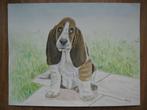 Aquarel basset hond. (35 x 27 cm), Ophalen, Minder dan 50 cm, Oorspronkelijke maker, Nieuw