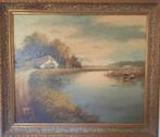 Olieverf schilderij op doek boerderij N.J Sané Nr 2, Antiek en Kunst, Kunst | Schilderijen | Klassiek, Ophalen