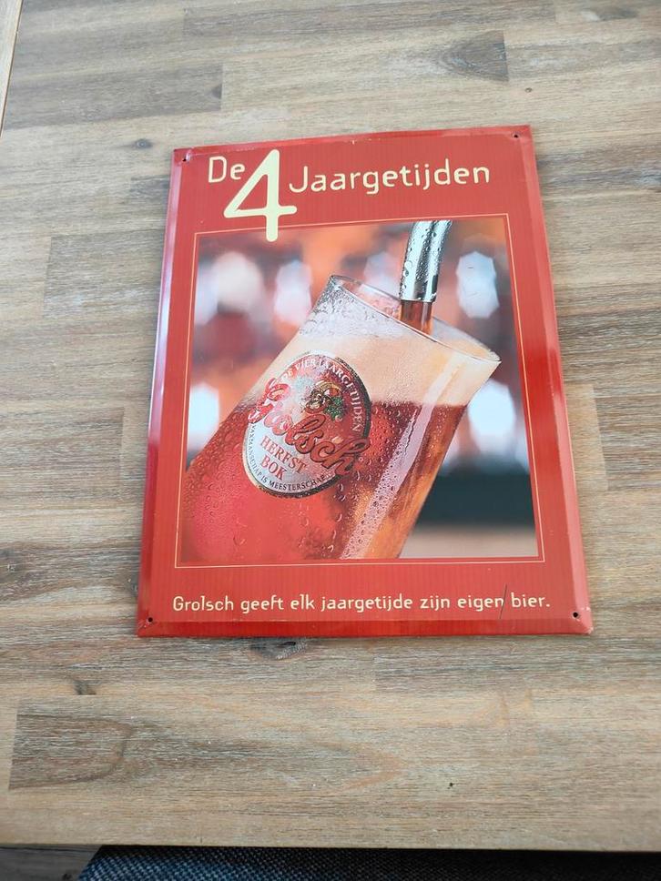 Grolsch Reclamebord - De 4 Jaargetijden, Verzamelen, Merken en Reclamevoorwerpen, Gebruikt, Reclamebord, Ophalen of Verzenden
