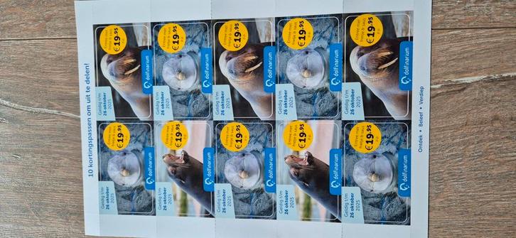 Kortingsbonnen dolfinarium,  9 beschikbaar, Tickets en Kaartjes, Kortingen en Cadeaubonnen, Drie personen of meer, Overige typen