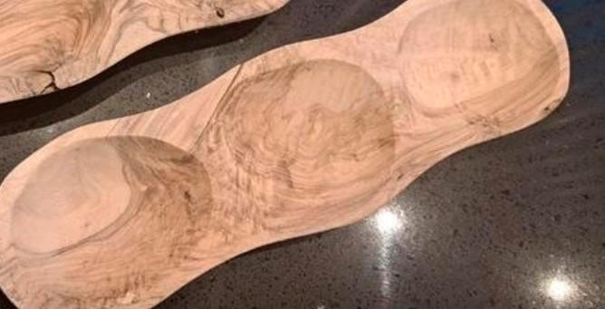 1 Bowls-Dishes 3-vaks schaaltje.  Olijfhout. Als nieuw., Huis en Inrichting, Keuken | Servies, Zo goed als nieuw, Schaal of Schalen