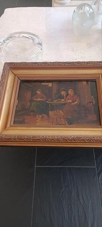 Antiek schilderij Hollands op eiken paneel rond 1870-1880 beschikbaar voor biedingen