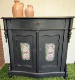 Zwarte Biedermeier kast met bloemmotief, Huis en Inrichting, Kasten | Ladekasten, Ophalen, 25 tot 50 cm