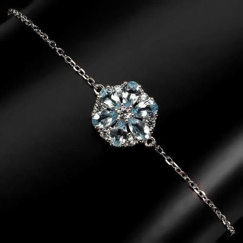 Zilveren armband met sky blue topaas en witte topaas, Sieraden, Tassen en Uiterlijk, Armbanden, Nieuw, Zilver, Zilver, Met edelsteen