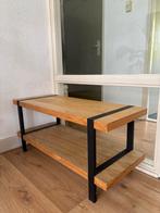 Bijzettafel/ salontafel eikenhout/staal, Ophalen, Gebruikt, 100 tot 150 cm, Eikenhout