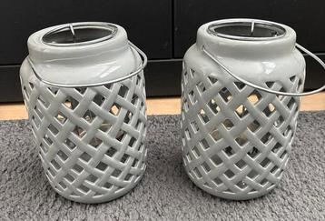 2x Windlicht met houder - Sfeervol beschikbaar voor biedingen