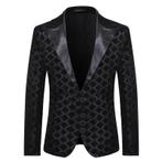 Heren zwart ruiten glitter colbert blazer jasje mannen feest, Verzenden, Nieuw, Overige maten, Zwart