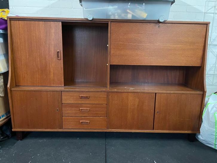 Mid century highboard kast, jaren 60, Huis en Inrichting, Kasten | Dressoirs, Gebruikt, 150 tot 200 cm, 25 tot 50 cm, Teakhout