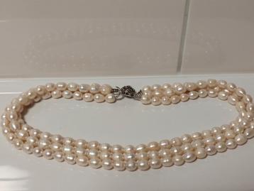 Art Deco 3 strengen echte zoutwater parel ketting beschikbaar voor biedingen
