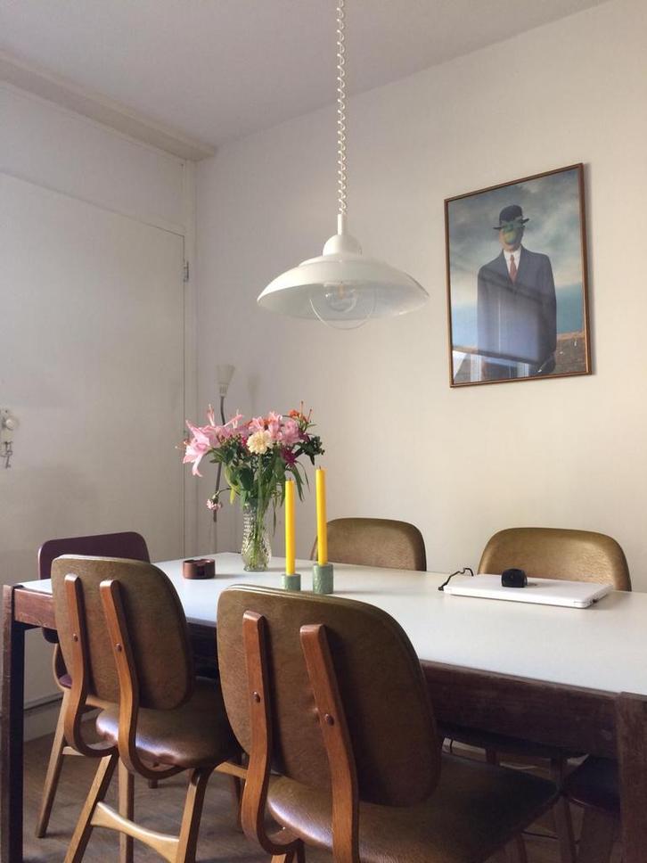 Witte Space Age UFO Hanglamp jaren 70, Huis en Inrichting, Lampen | Hanglampen, Gebruikt, Minder dan 50 cm, Metaal, Ophalen